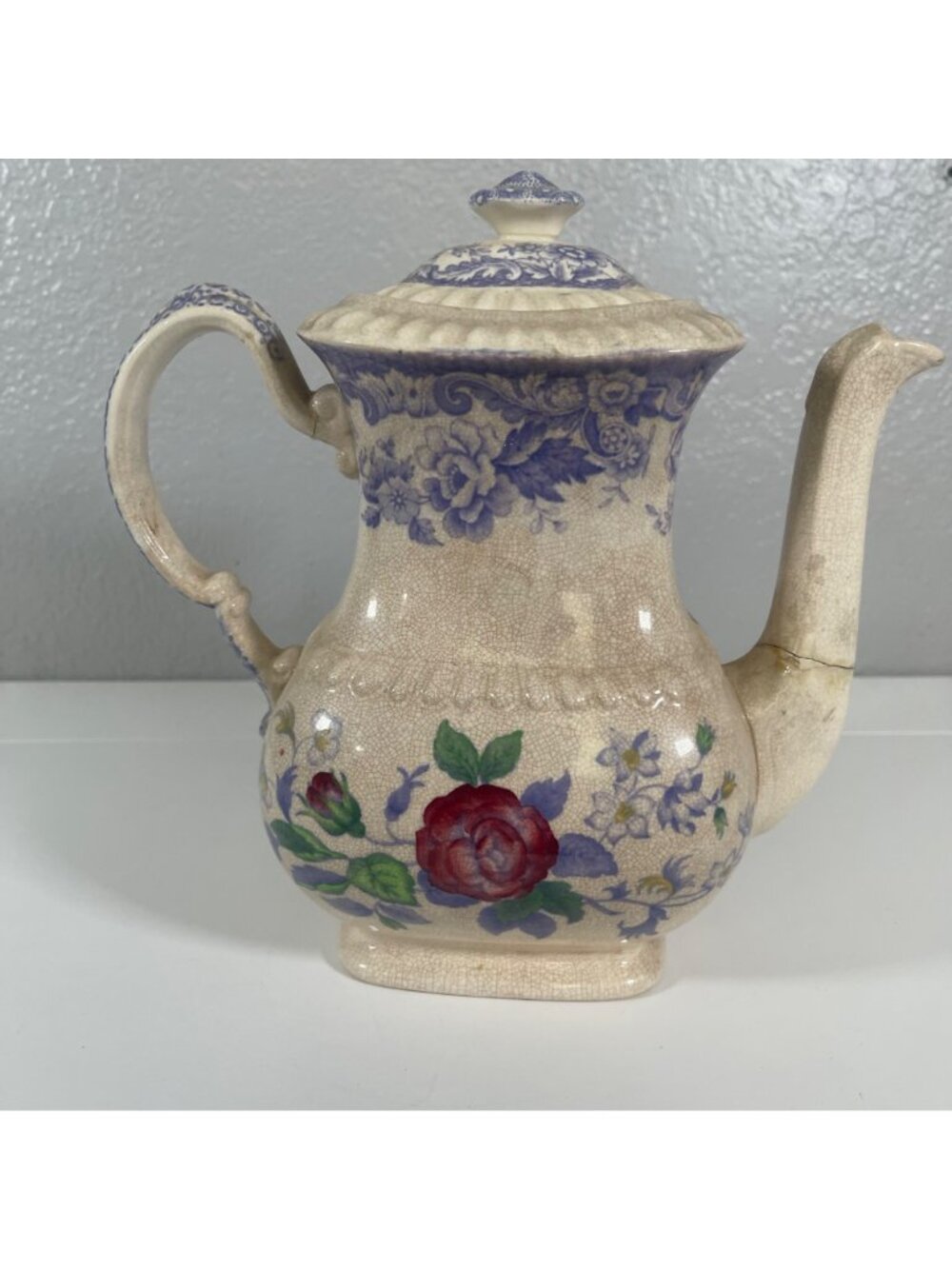 VTG Copeland SPODE Mayflower Coffee or Tea Pot Lavender British Flowers Damaged - Picture 2 of 10